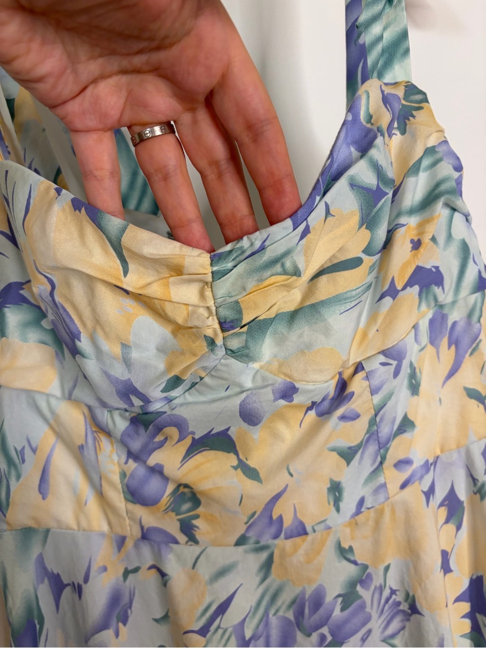 Hello Molly Pastel Yellow & Lavender Tie-Shoulder Midi Dress - Picture 7 of 9